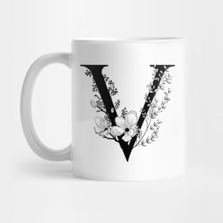 Letter V Monogram - Floral Initial Mug